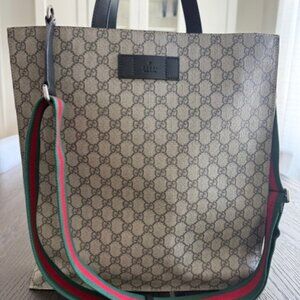 Gucci GG Supreme Canvas Vertical Tote Bag with Web Strap includes box